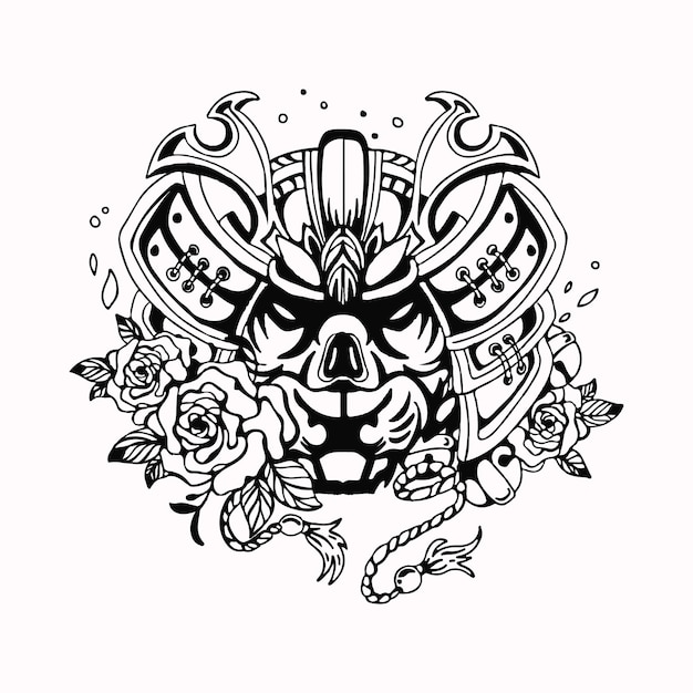 Samurai Oni Masker Tattoo Illustratie Vector