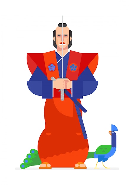 Vector samurai, painted in a cartoon flat style. vector.