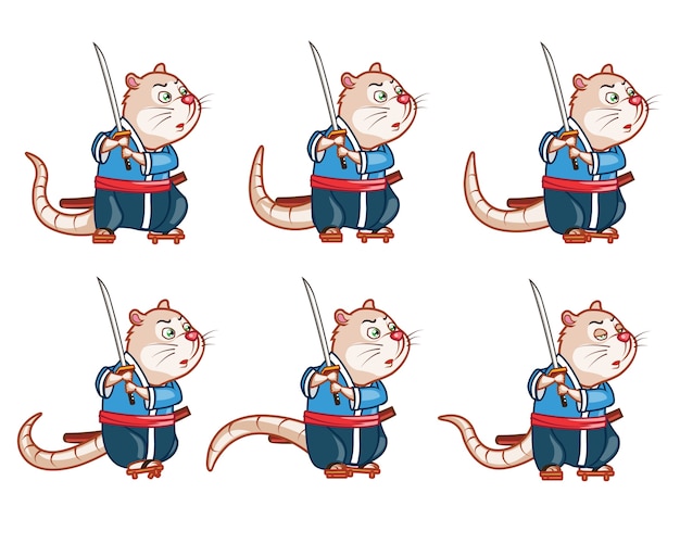 Vector samurai rat cartoon game character animation sprite