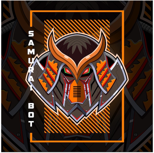 Samurai robot head mascot logo