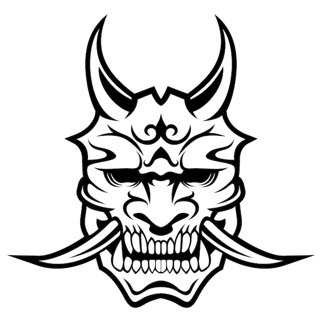 サムライ ローニン フェイス マスク黒と白のベクトル ロゴ アイコン シンボル ビンテージ テンプレート