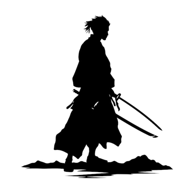 Vector samurai silhouet geïsoleerd zwart op witte achtergrond vector illustratie