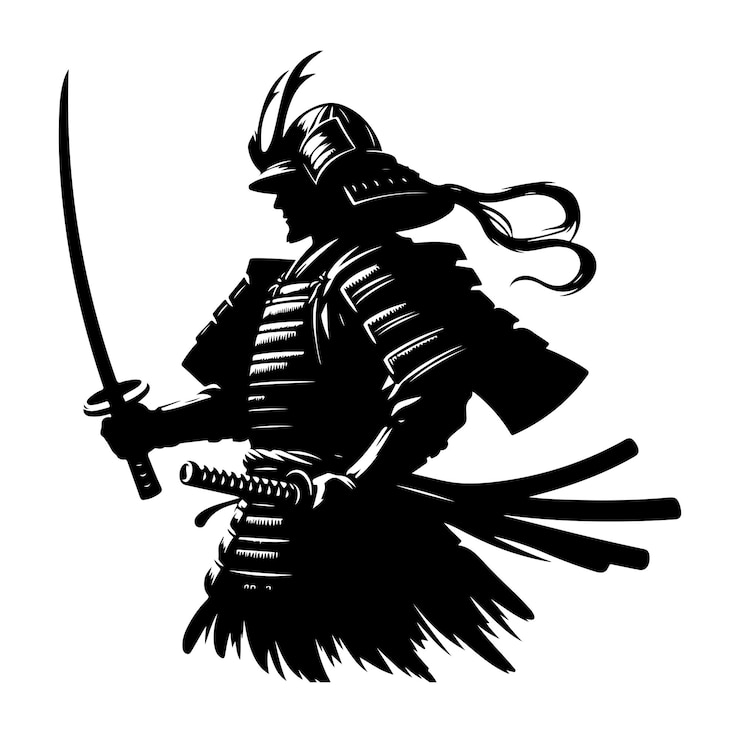 Vector samurai silhouet geïsoleerd zwart op witte achtergrond vector