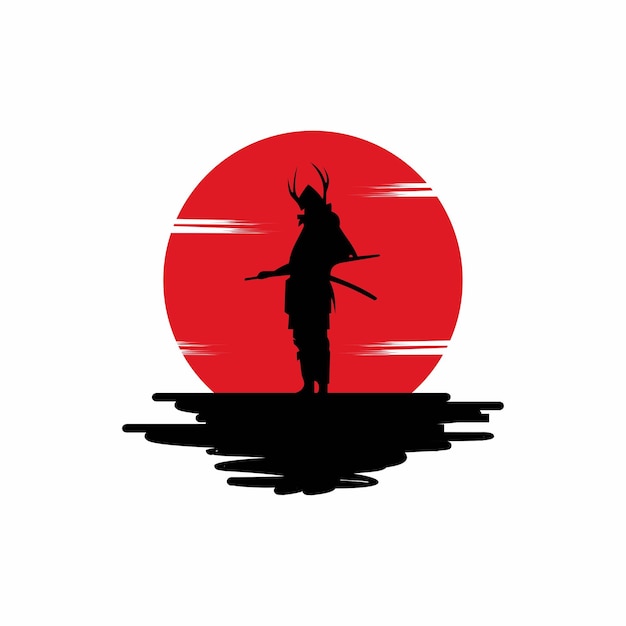 Samurai silhouet met rode zonsondergang