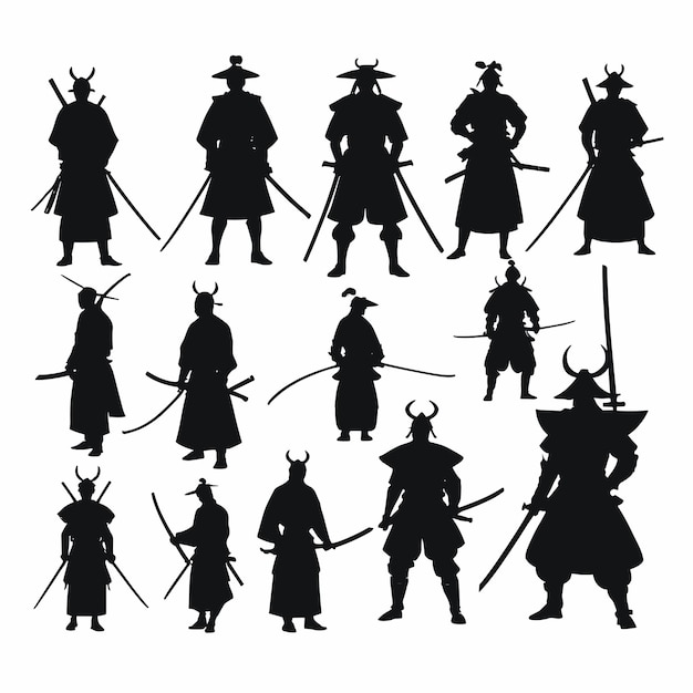 Samurai silhouet set vector collectie