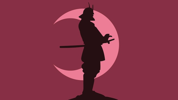 Samurai silhouette Moon