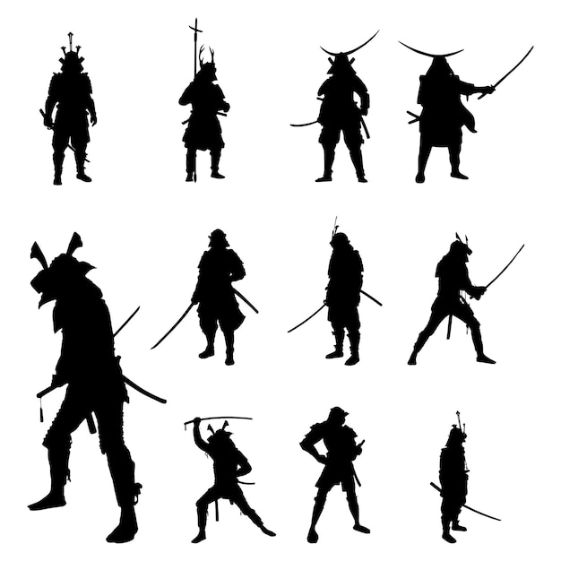 Vector samurai silhouette set collection isolated black vector illustration