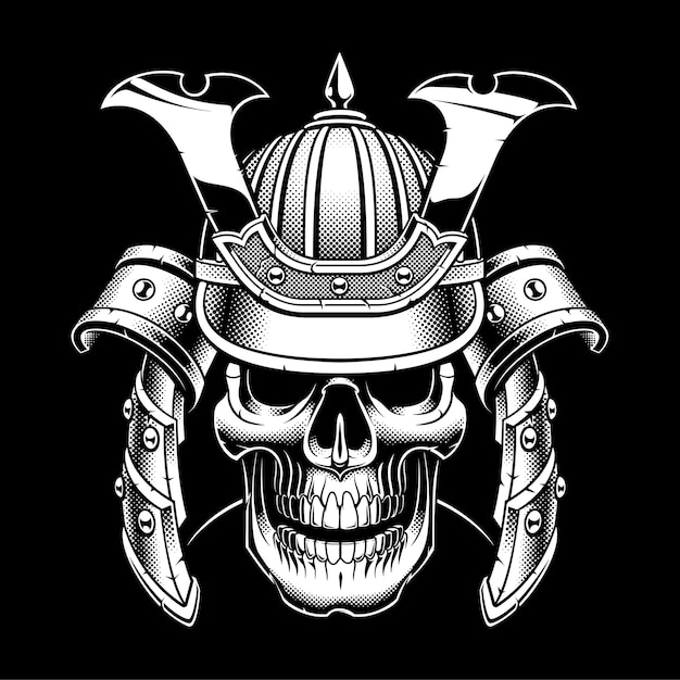 Samurai skull on dark background.