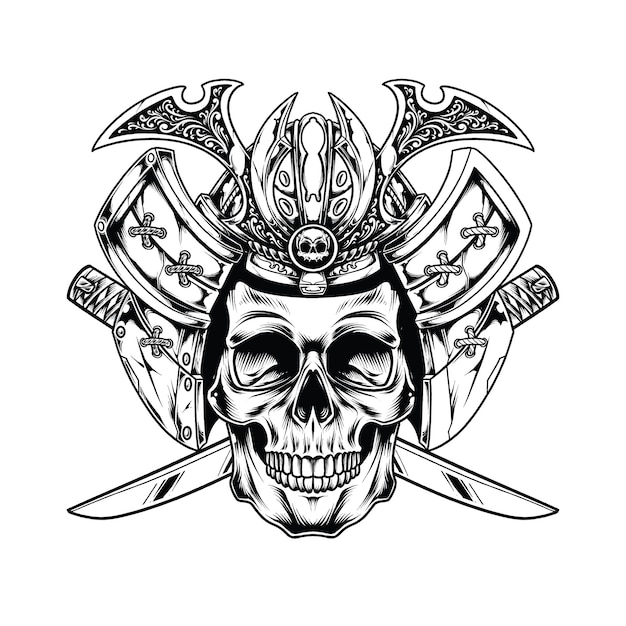 Samurai Skull geïsoleerd op wit