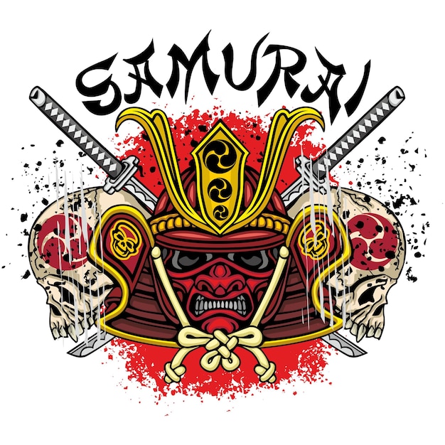 самурай череп гранж винтажный дизайн футболки