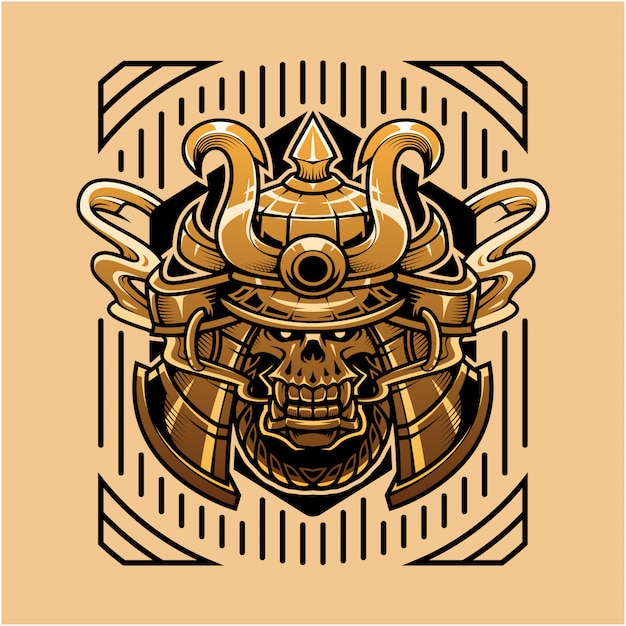 Samurai skull head illustration