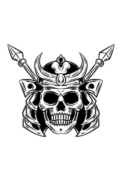 Samurai skull and spear vector illustration