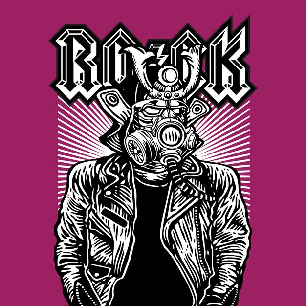 Vector samurai steampunk rocker rockstar leather jacket vector illustration