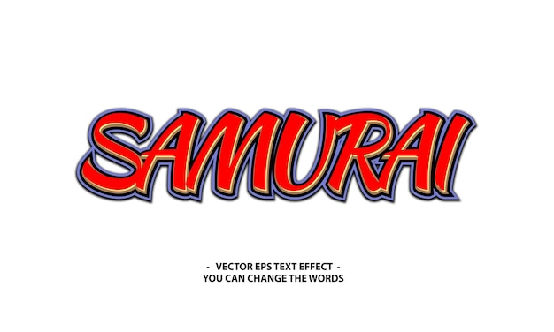 Vettore testo samurai con illustrazione ad effetto