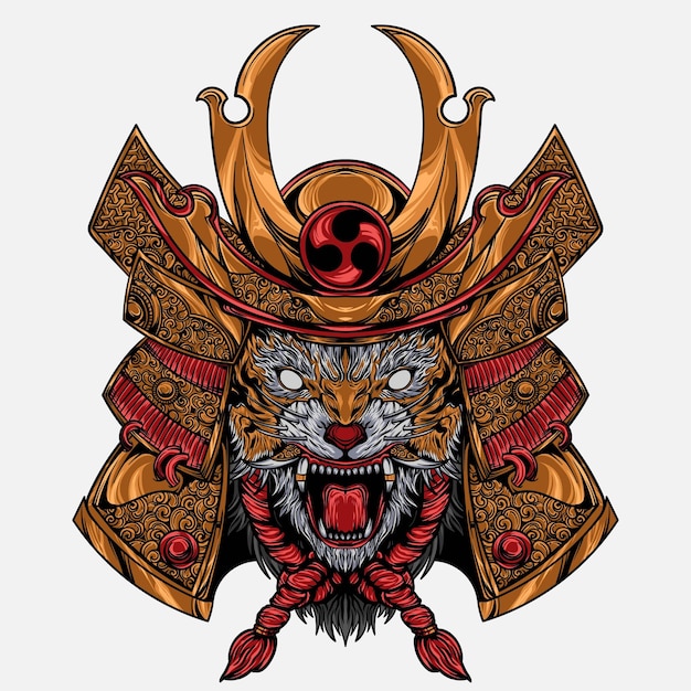 Samurai Tiger Head Vector Illustration