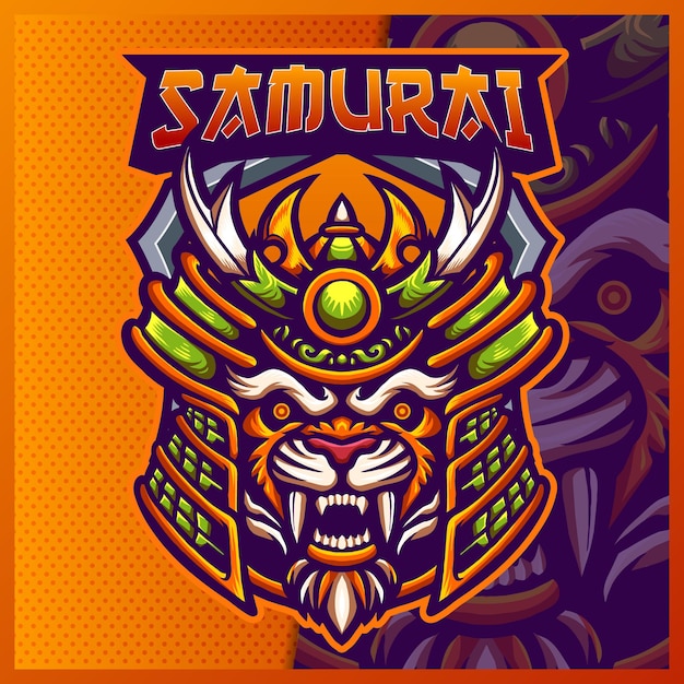 Samurai Tiger mascot esport logo design illustrations   template, Animal logo for team game  