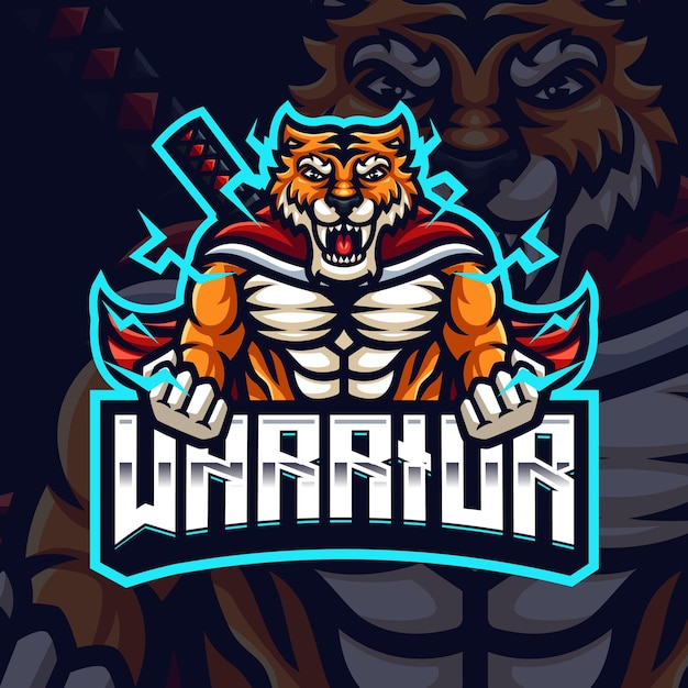 Шаблон логотипа игры Samurai Tiger Mascot для Esports Streamer Facebook Youtube