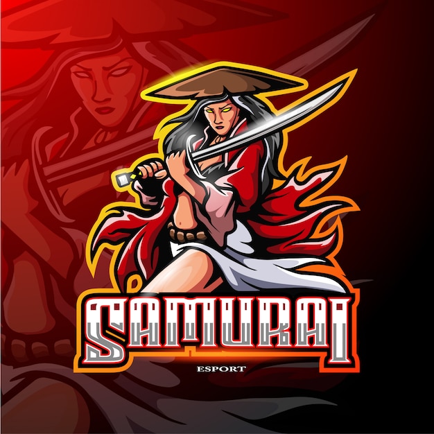 Vector samurai vrouw mascotte logo voor elektronische sport gaming logo