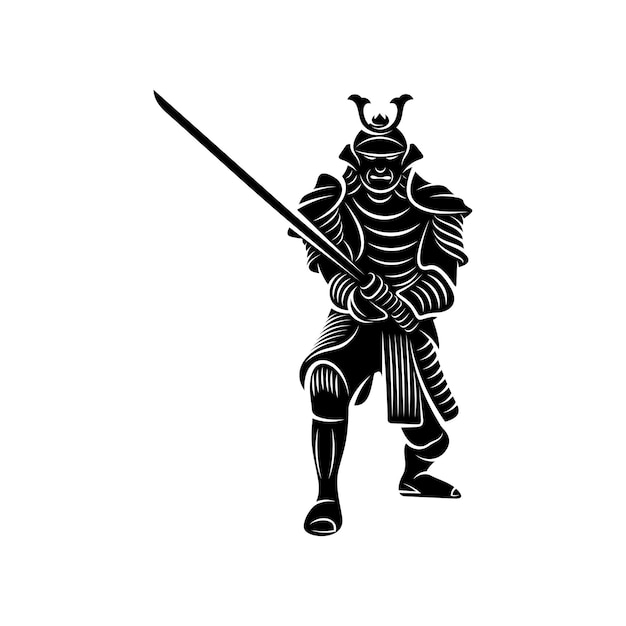 Illustrazione del modello samurai warrior logo design silhouette vettoriale dell'illustrazione del modello samurai