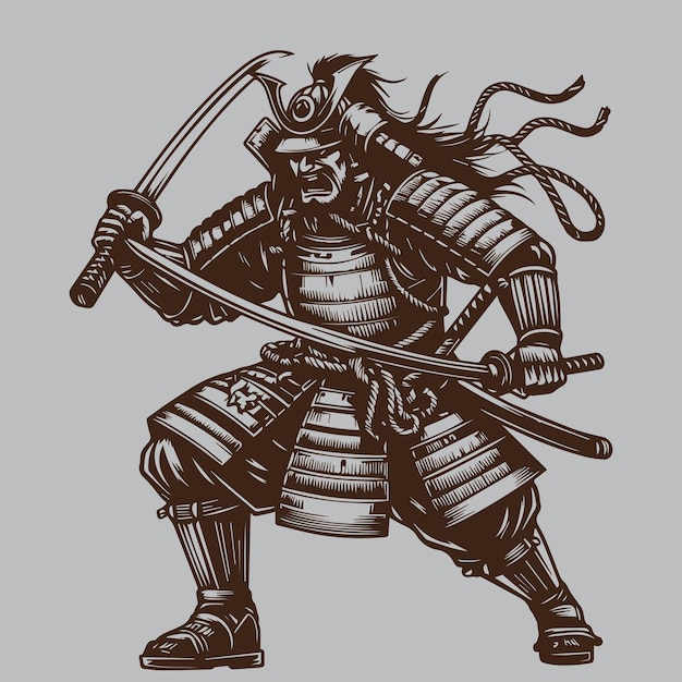 Samurai warrior with a sword in his hand Vector illustration