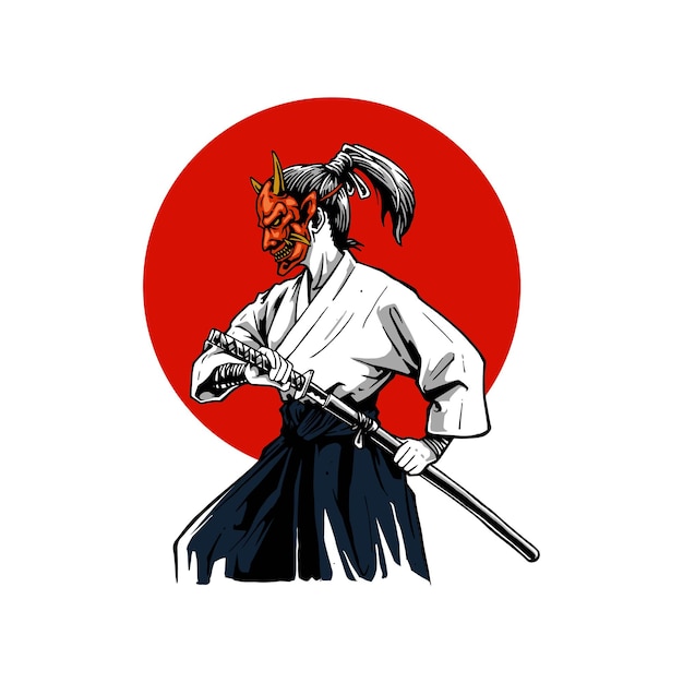 Vector samurai with oni mask