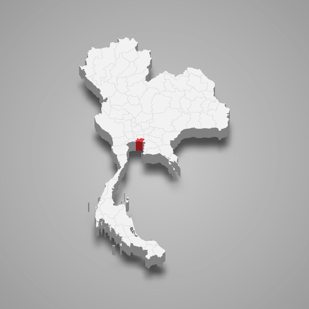 Vettore provincia di samut prakan posizione thailandia mappa isometrica 3d