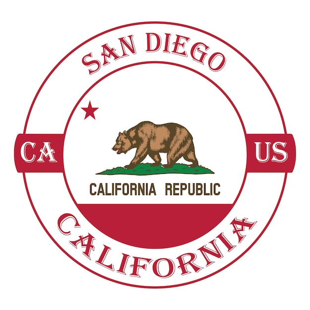 Vettore bandiera della california di san diego usa travel souvenir seal stamp badge sticker logo vector illustration eps