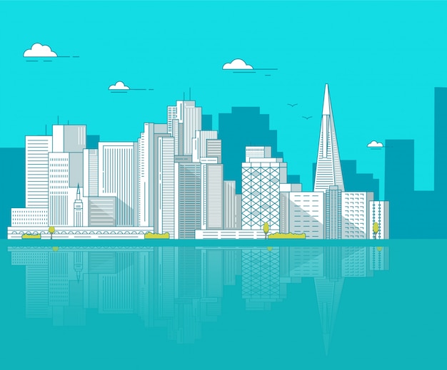 Vector san francisco de binnenstad met gebouwenwolkenkrabbers.