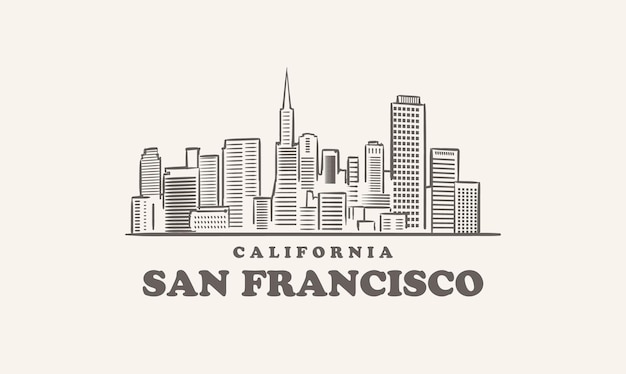 Vettore skyline di san francisco, città di schizzo disegnato in california