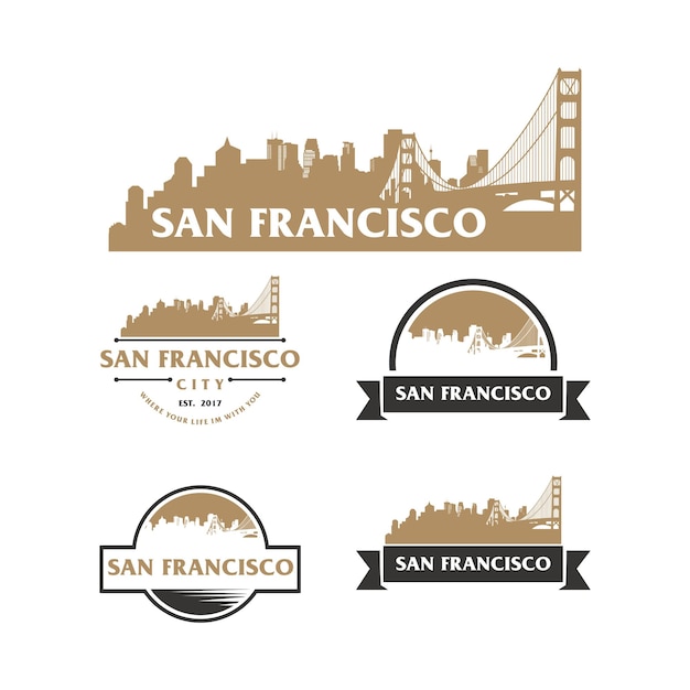 Skyline di san francisco logo paesaggio urbano e punti di riferimento silhouette illustrazione vettoriale