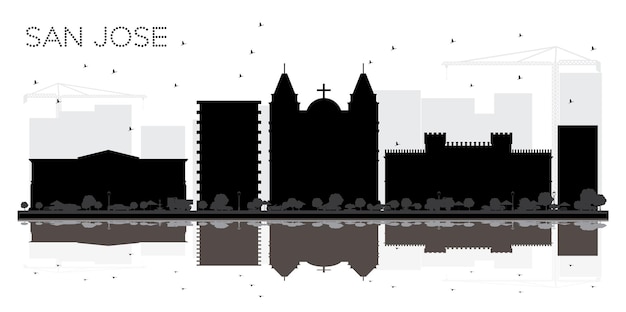 Vector san jose costa rica city skyline black and white silhouette with reflections