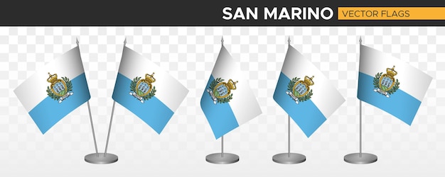 Mockup di bandiere da scrivania san marino 3d illustrazione vettoriale bandiera da tavolo di san marino