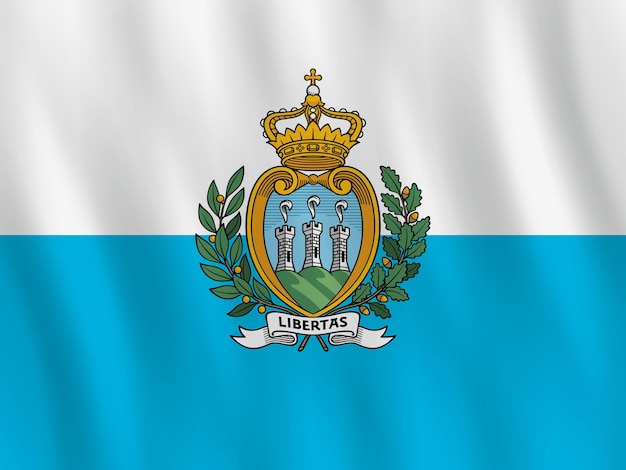 Флаг Сан-Марино с развевающимся эффектом, официальная пропорция.