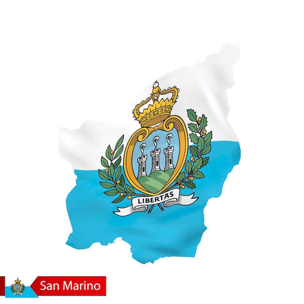 San marino kaart met wapperende vlag van san marino