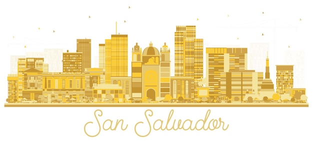 白で隔離の黄金の建物とサンサルバドル市のスカイラインのシルエット