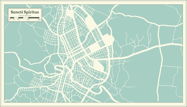 Sancti spiritus cuba city map in retro style outline map