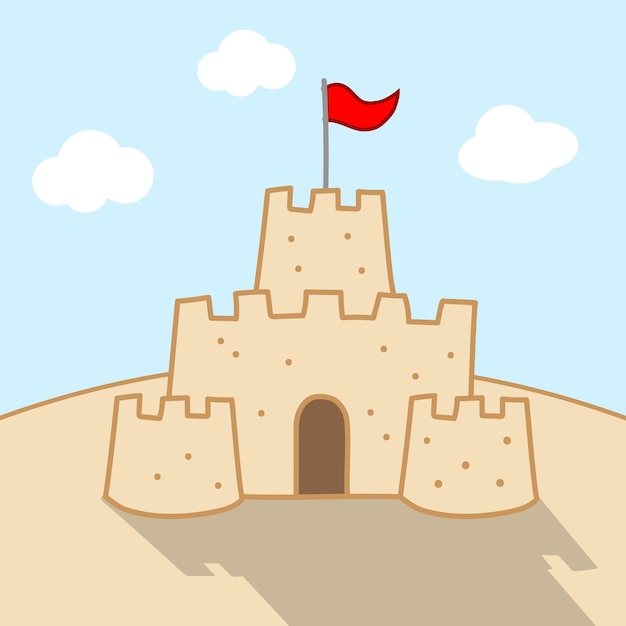 sand castle on the beach with a red flag on the tower