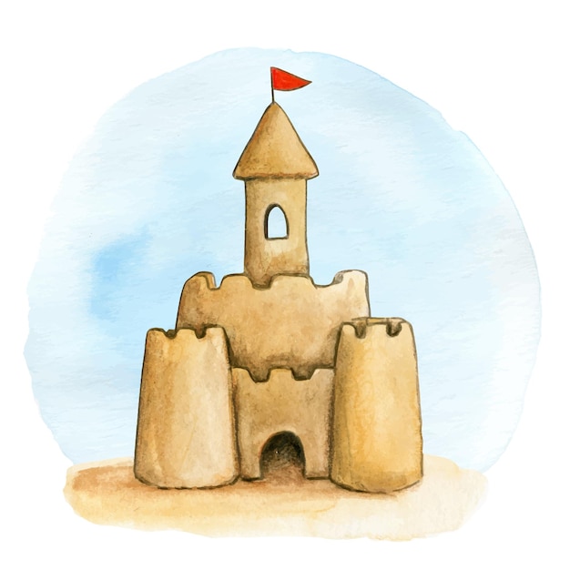 Hand Drawn Yellow Sand Castle With Blue Flag Stock Illustration - Download  Image Now - Sandcastle - Structure, Sketch, Castle - iStock