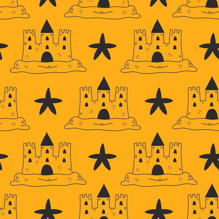 Vector sand castle seamless pattern summer beach repeat vector illustration