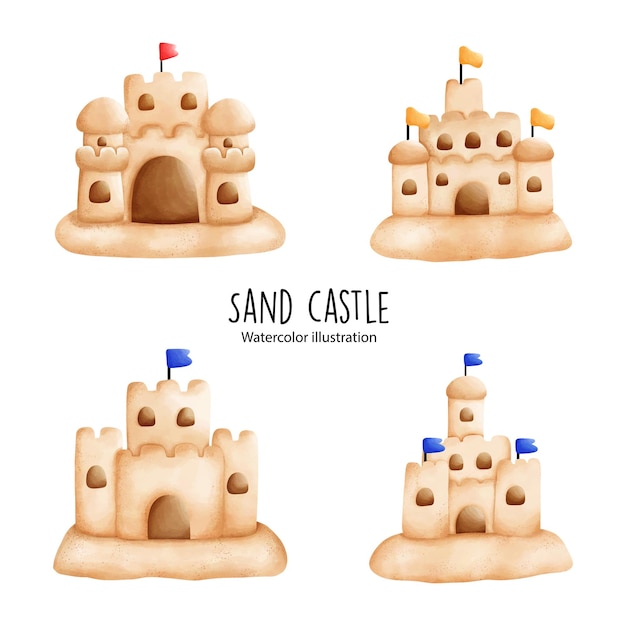 Sand castle watercolor vector illustration