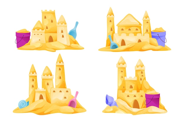 Sand castles set vector icons or cliparts