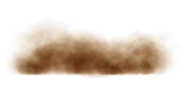 Sand cloud sandstorm dirty dust or brown smoke Heavy thick smog effect isilated on white background Realistic vector illustration