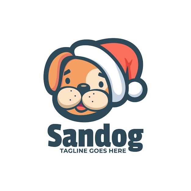 Logo del cane di sabbia con un cappello da babbo natale