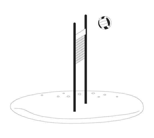 Песчаный волейбол монохромный плоский векторный объект Летняя рекреационная деятельность на открытом воздухе Редактируемая черно-белая тонкая линия икона Простая иллюстрация мультфильма для веб-графического дизайна