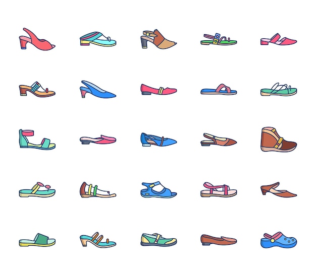 Sandals and footwear icon set