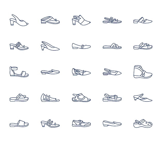 sandals and footwear icon set