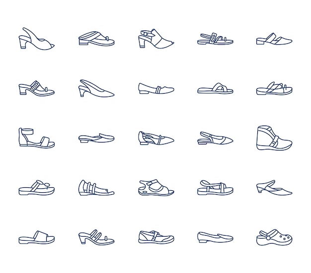 Sandals and footwear icon set