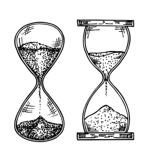 Sandglass  sketch illustration. sand glass, hand drawn set