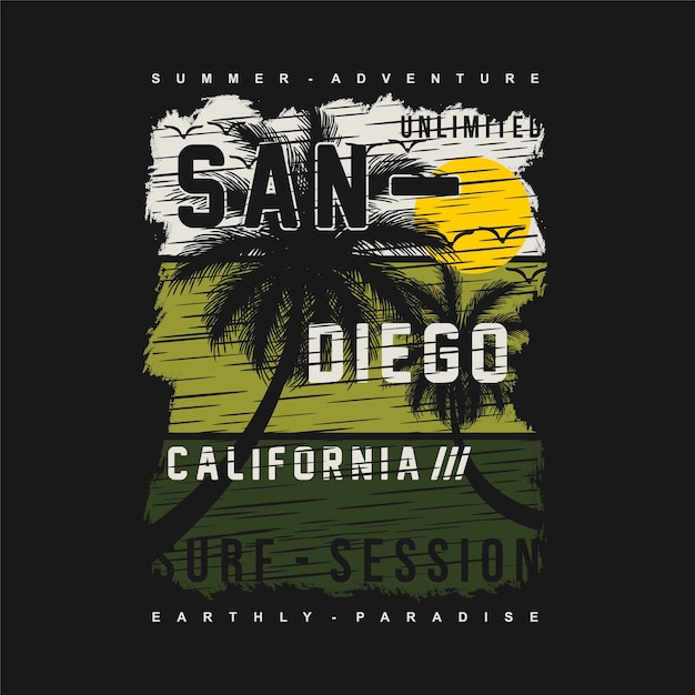 Sandiego california graphics design surfing beach t shirt vectors summer adventure