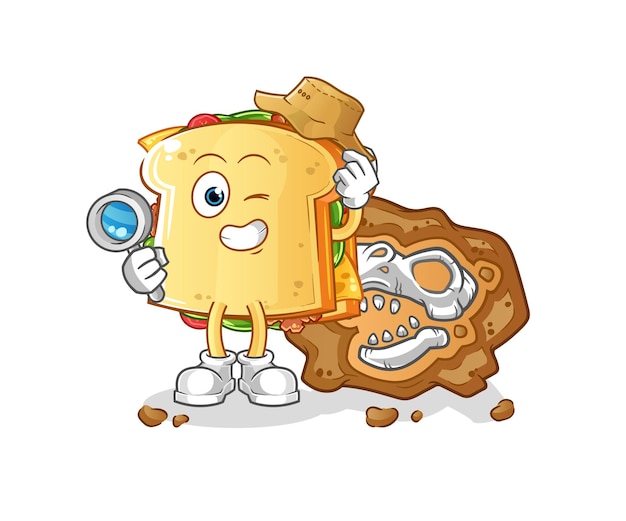 Sandwich archaeologists with fossils mascot. cartoon vector